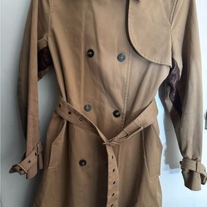 Zara Classic Camel Trench Coat with Chocolate Leather Accents